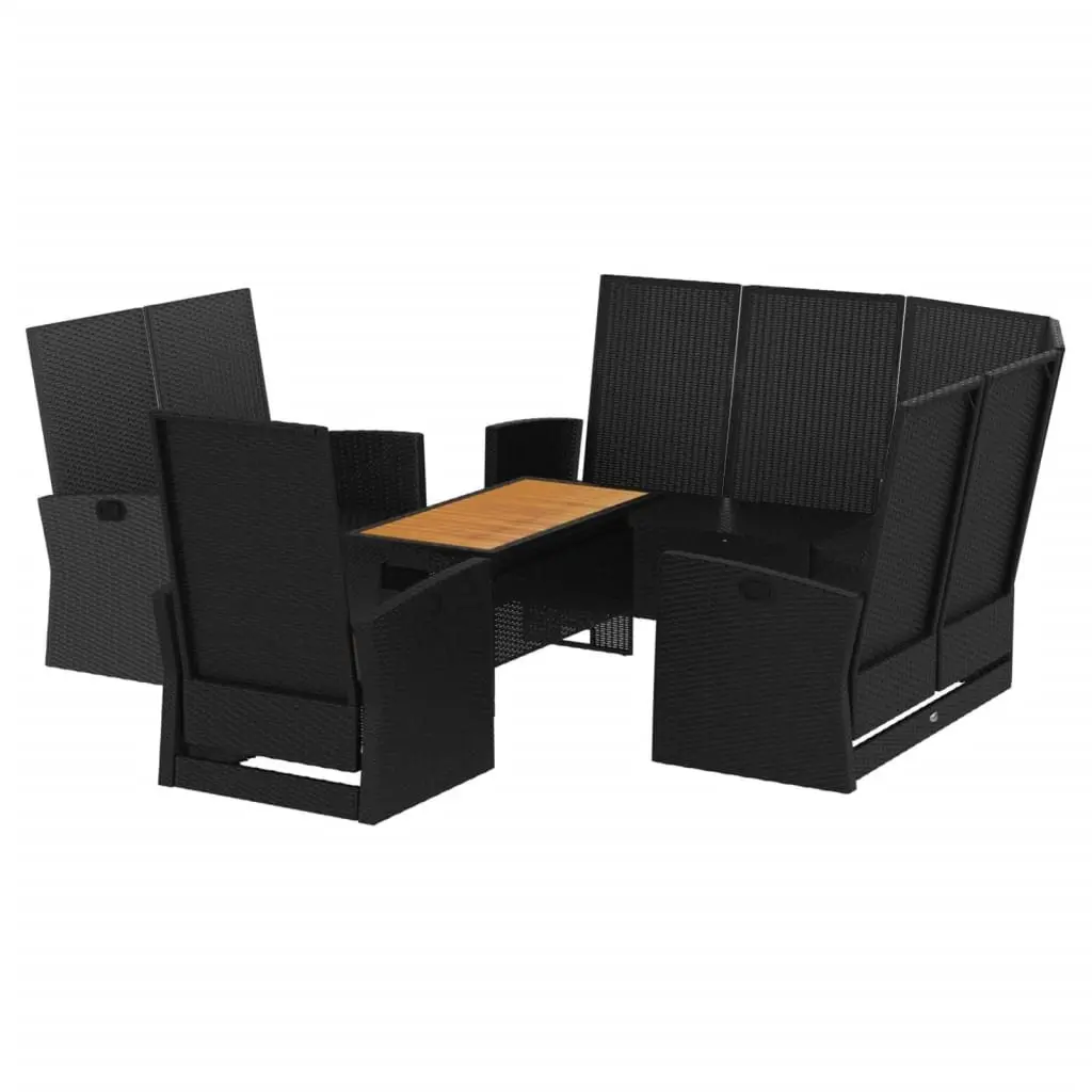 4 Piece Garden Lounge Set Black Adjustable Backrest Cushions Outdoor Patio Furniture