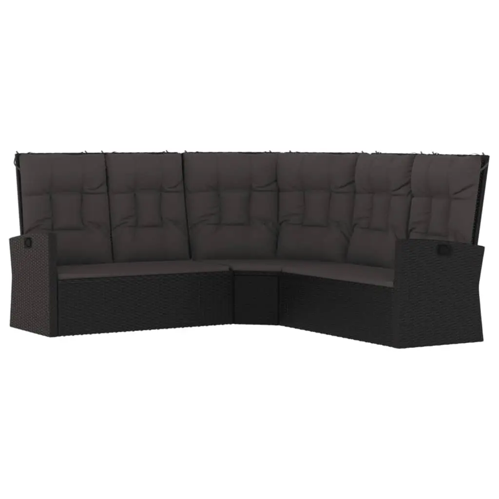 4 Piece Garden Lounge Set Black Adjustable Backrest Cushions Outdoor Patio Furniture