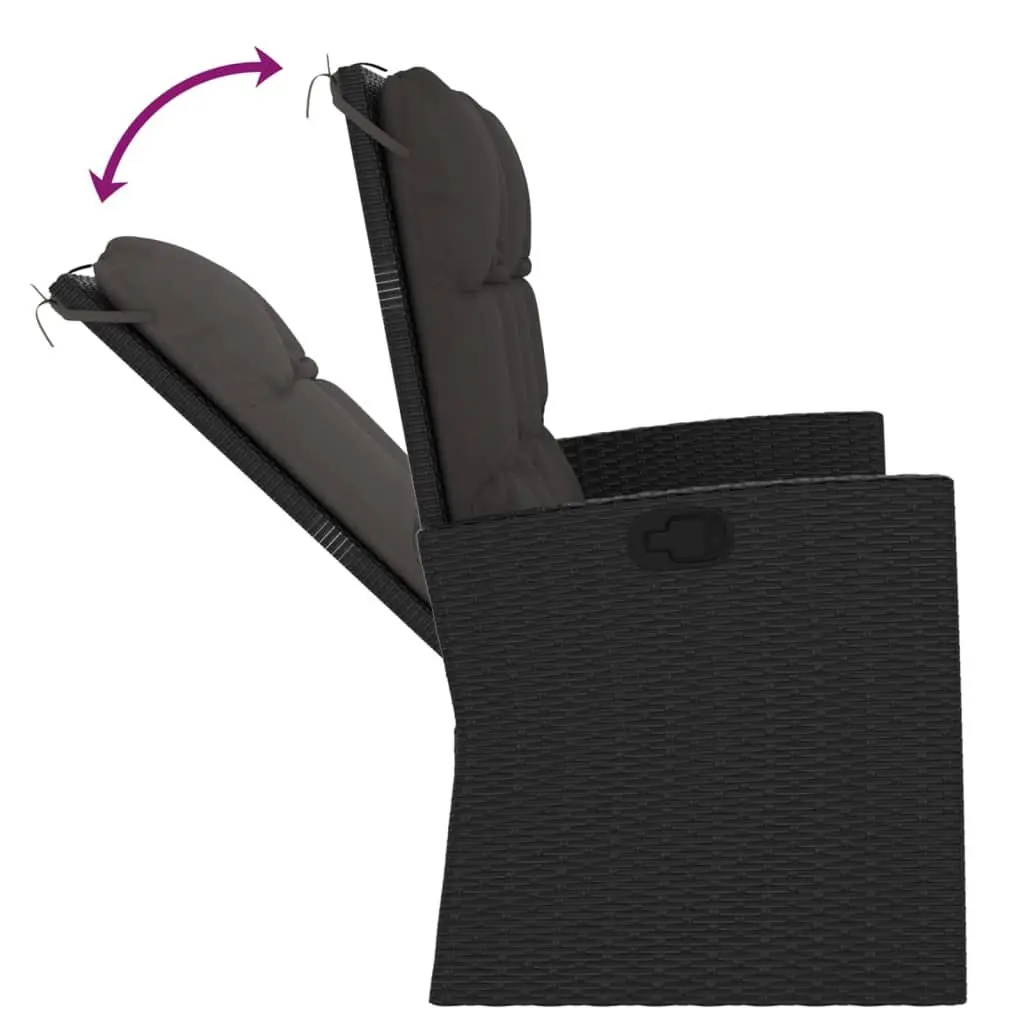 4 Piece Garden Lounge Set Black Adjustable Backrest Cushions Outdoor Patio Furniture