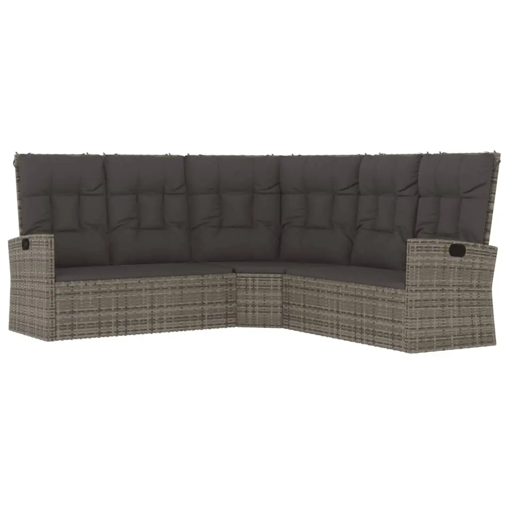 Reclining Corner Sofa with Cushions Grey Poly Rattan Outdoor Garden Seating