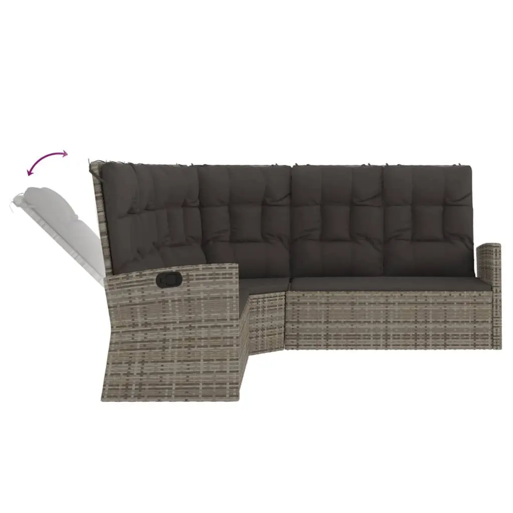 Reclining Corner Sofa with Cushions Grey Poly Rattan Outdoor Garden Seating