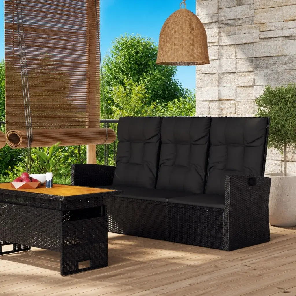 Reclining Garden Bench Black 173cm Adjustable Backrest Cushions Outdoor Seating