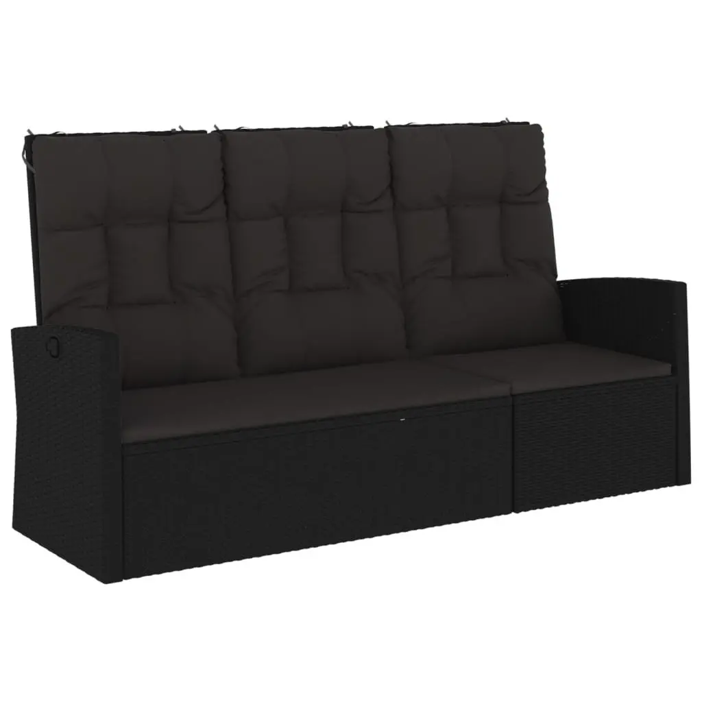 Reclining Garden Bench Black 173cm Adjustable Backrest Cushions Outdoor Seating