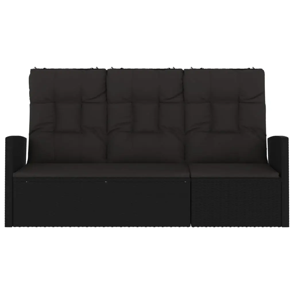 Reclining Garden Bench Black 173cm Adjustable Backrest Cushions Outdoor Seating