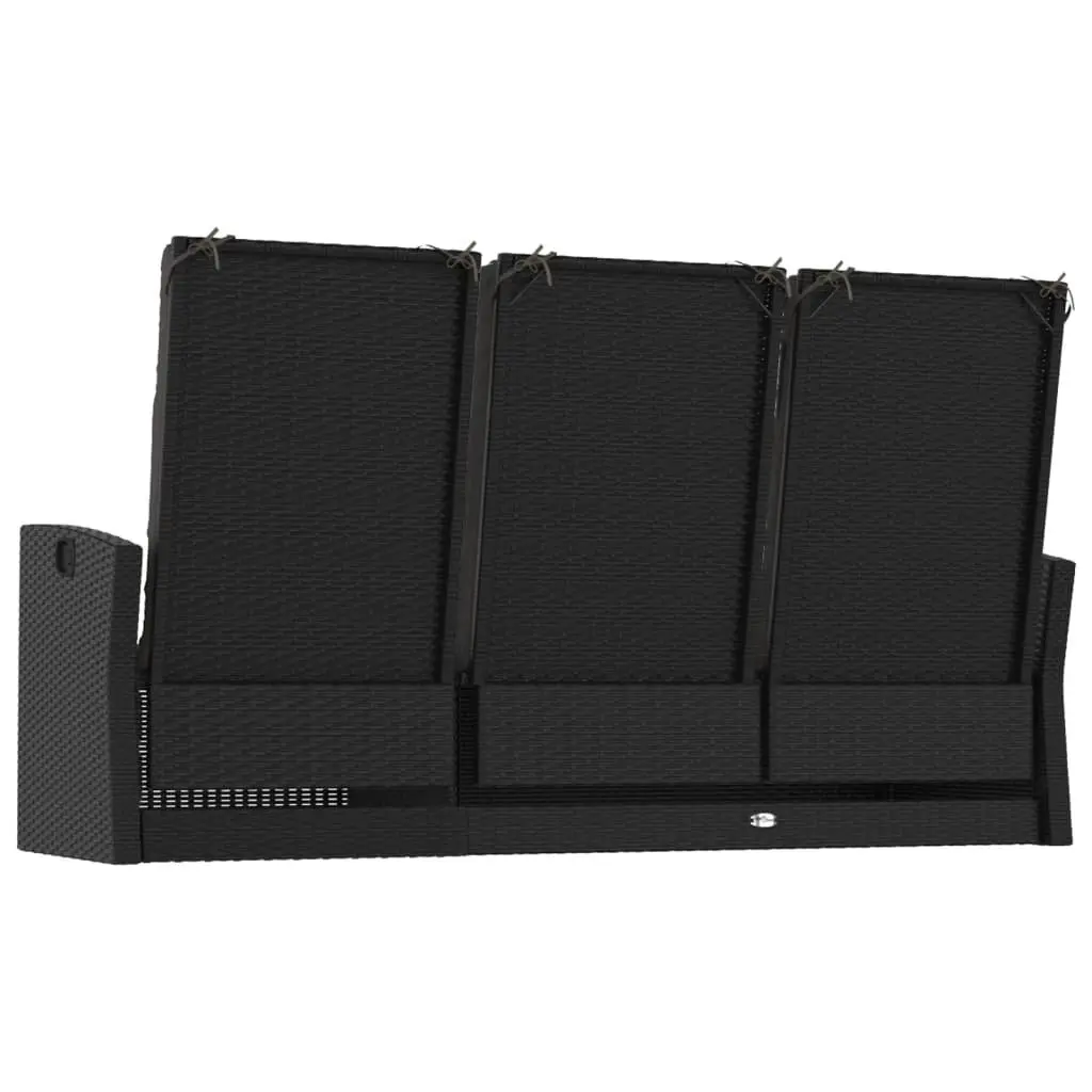 Reclining Garden Bench Black 173cm Adjustable Backrest Cushions Outdoor Seating