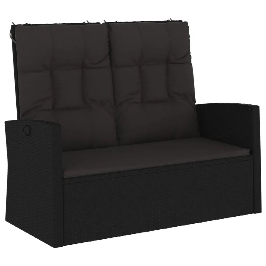 Reclining Garden Bench Black Adjustable Backrest Padded Cushions