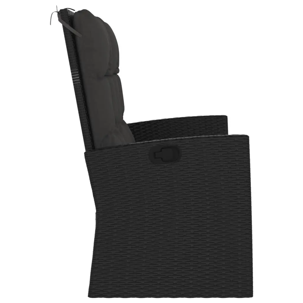 Reclining Garden Bench Black Adjustable Backrest Padded Cushions