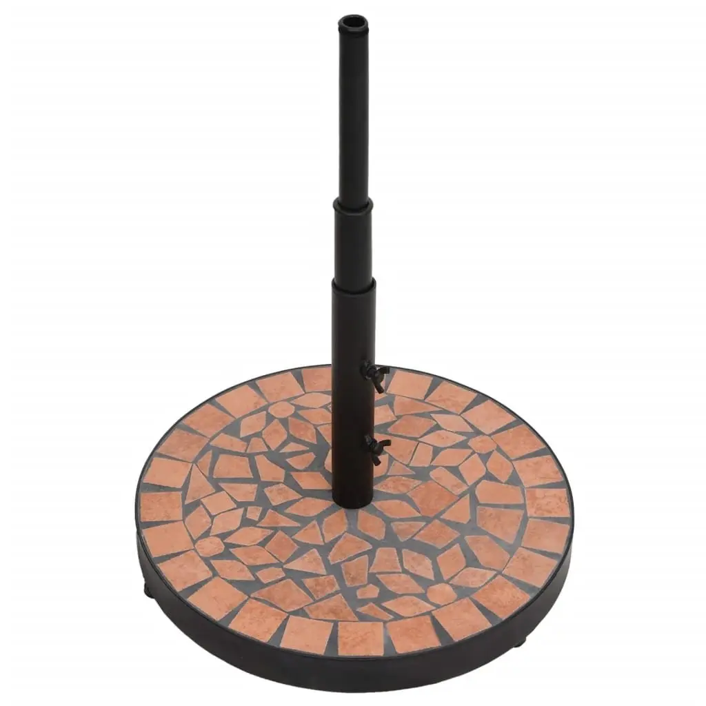 Parasol Base Round Brown Iron Adjustable Knobs Ceramic Tile Surface