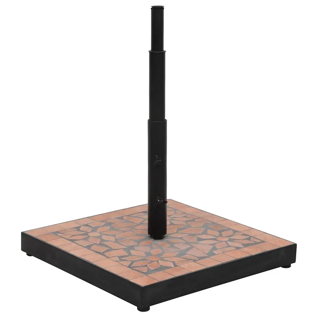 Square Brown Iron Parasol Base with Ceramic Tile Surface Outdoor Umbrella Stand