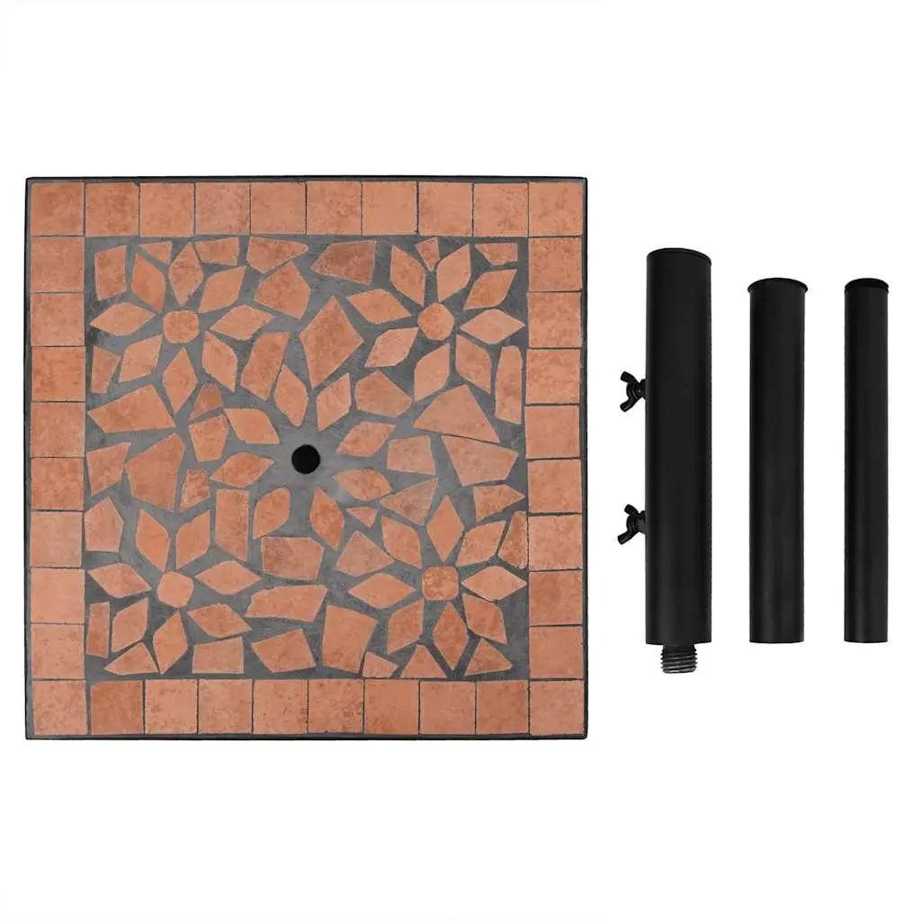 Square Brown Iron Parasol Base with Ceramic Tile Surface Outdoor Umbrella Stand