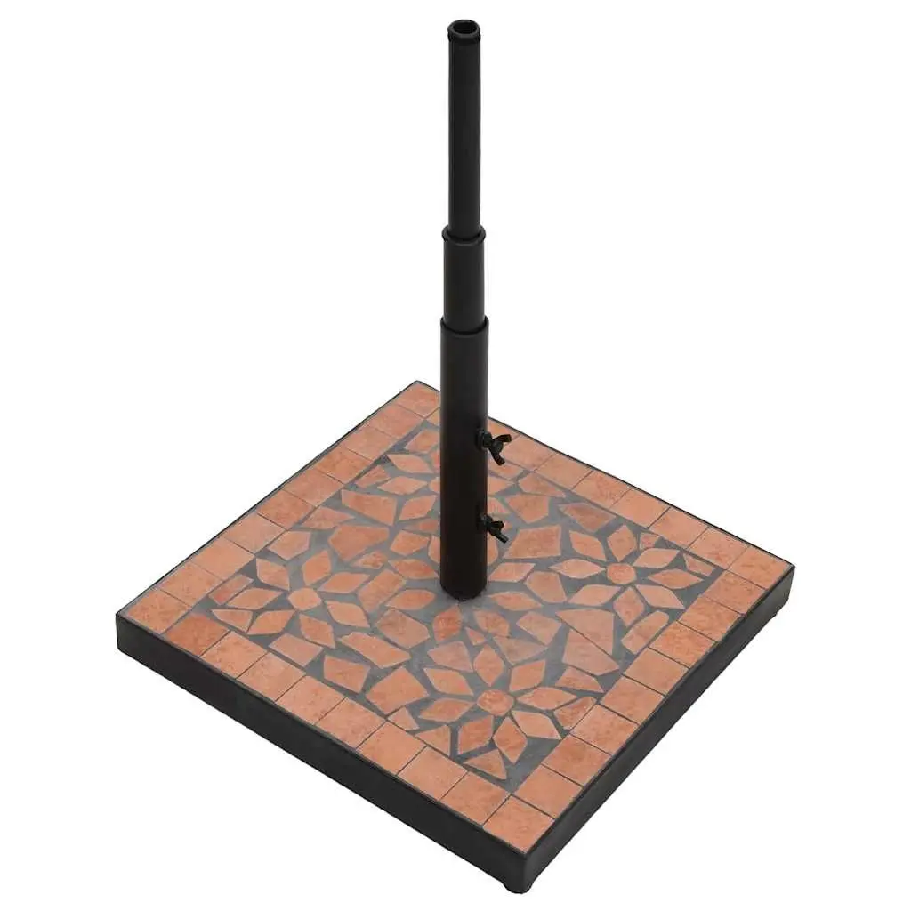 Square Brown Iron Parasol Base with Ceramic Tile Surface Outdoor Umbrella Stand