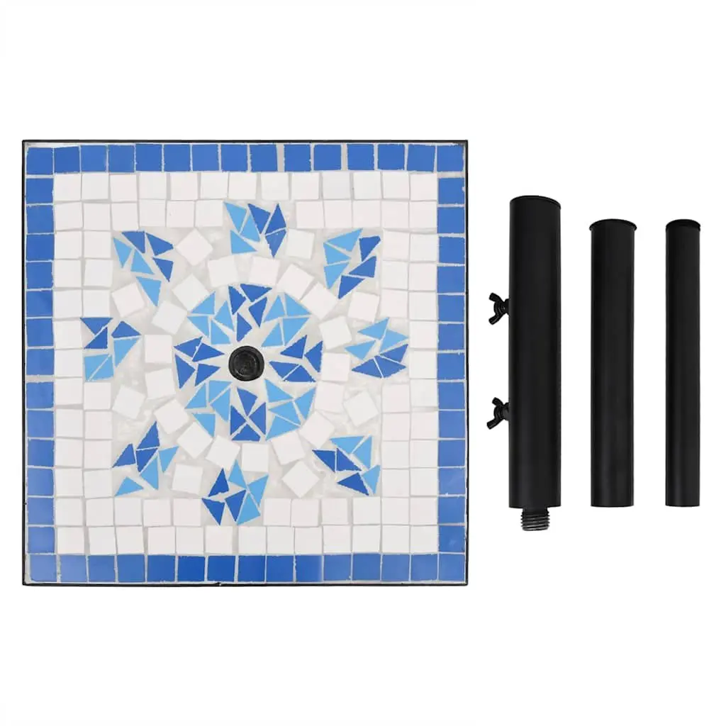 Parasol Base Square Blue White Iron Outdoor Umbrella Stand Weighted Garden Patio
