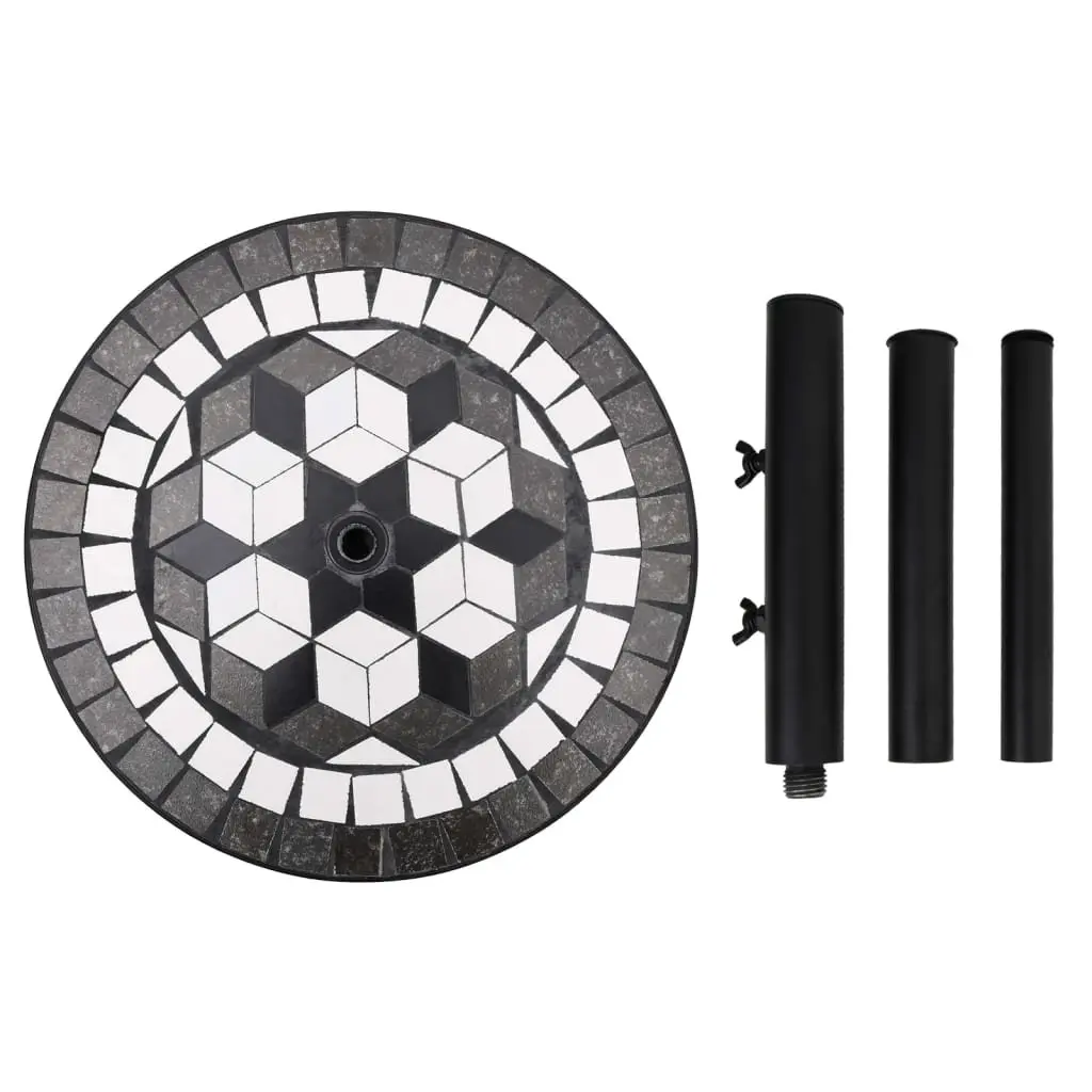 Outdoor Umbrella Base Round Black Iron with Ceramic Tile Surface Adjustable Fastening