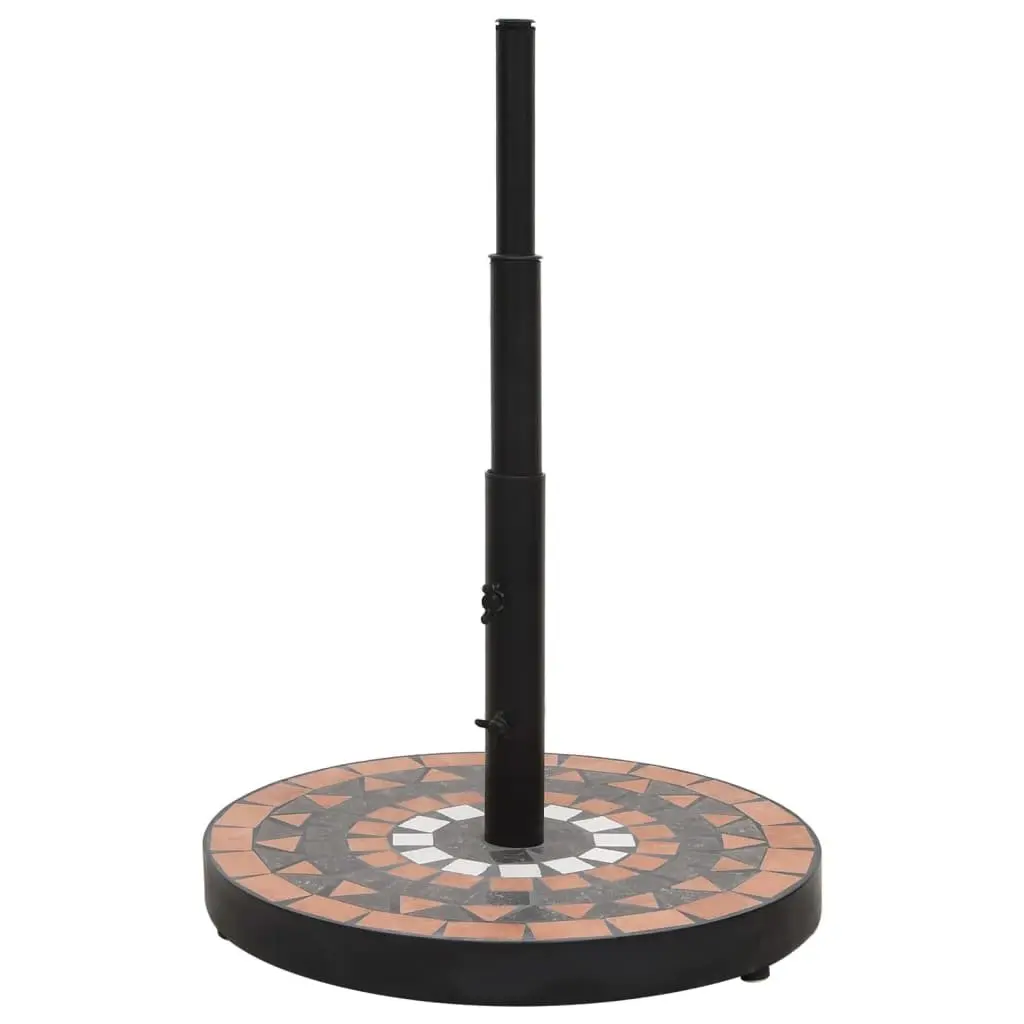 Parasol Base Round Terracotta White 12kg Sturdy Iron Construction with Ceramic Tile Surface