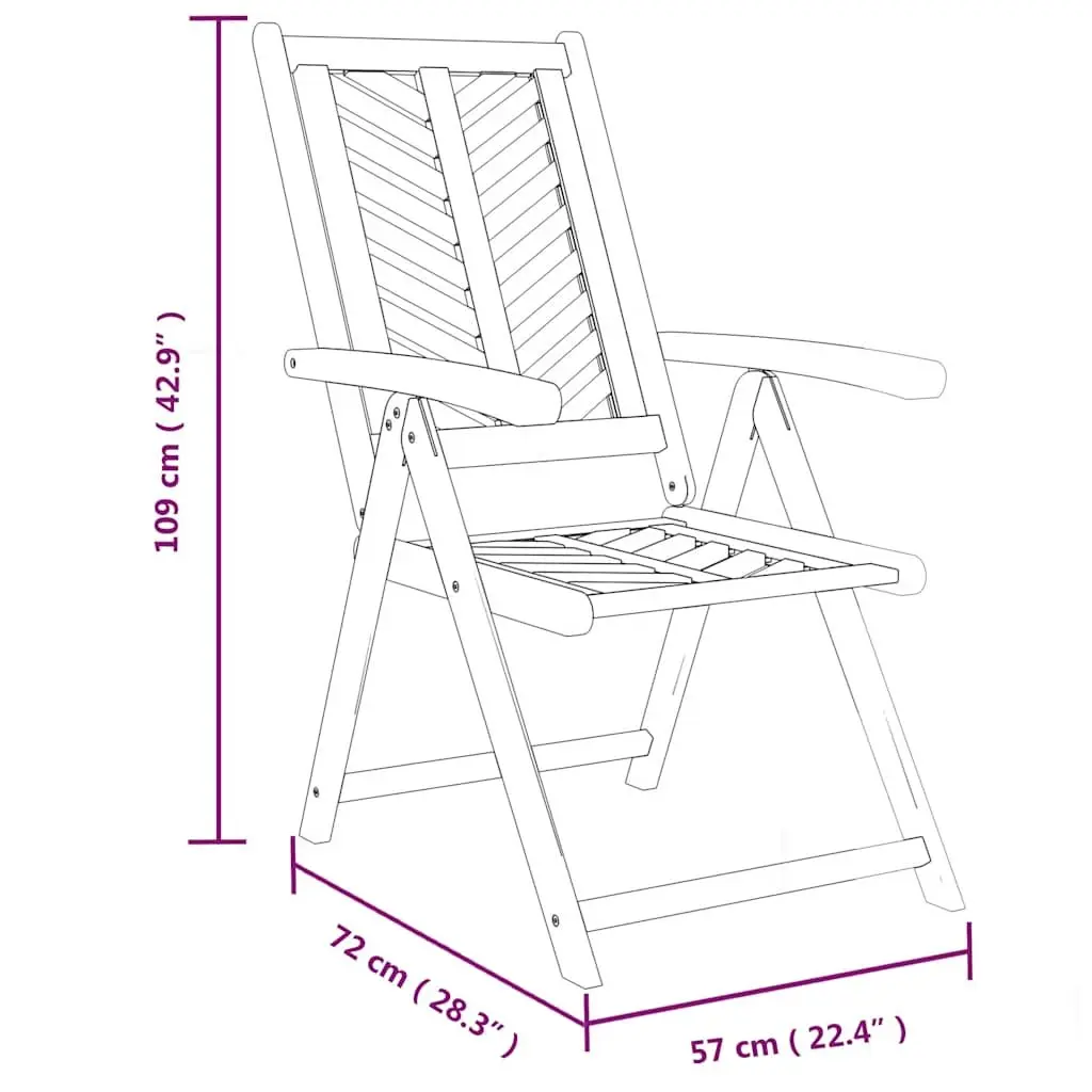 Outdoor Reclining Garden Chairs Brown Solid Wood Acacia 2 Pieces Chevron Pattern