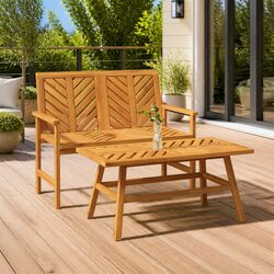 Outdoor Garden Bench 109cm Solid Wood Acacia Brown Chevron Backrest Armrests