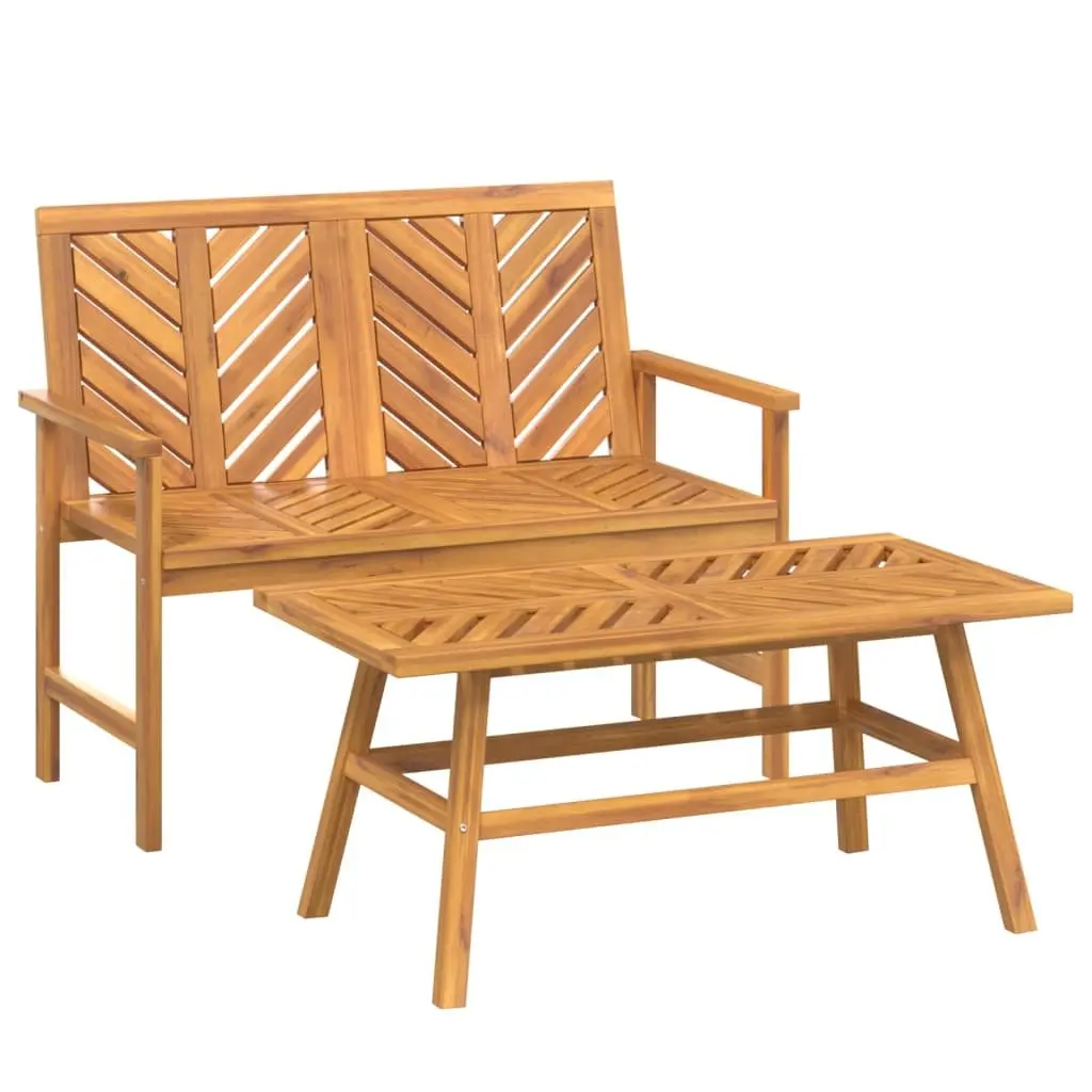 2 Piece Garden Lounge Set Brown Solid Acacia Wood Outdoor Furniture with Armrests