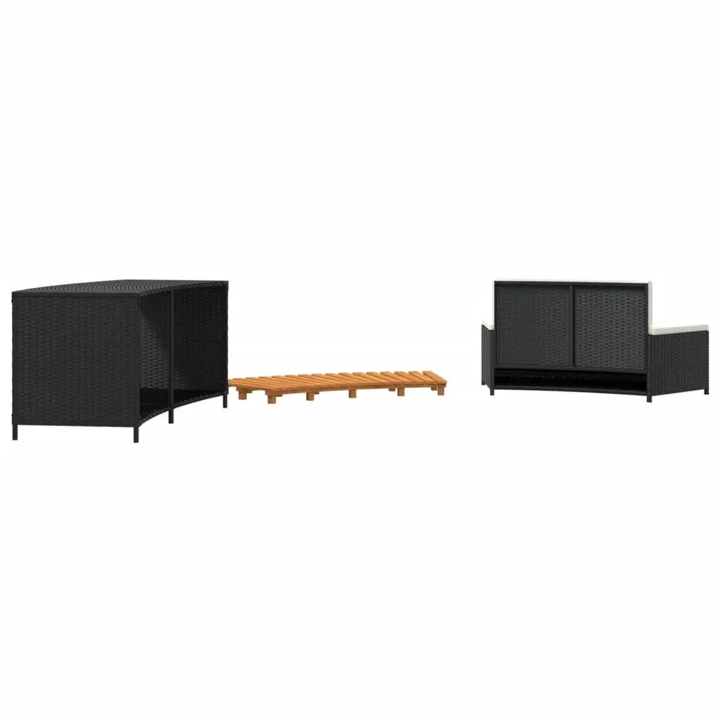 Hot Tub Surround Black Acacia Wood Rattan Storage Bench Spa Step Outdoor