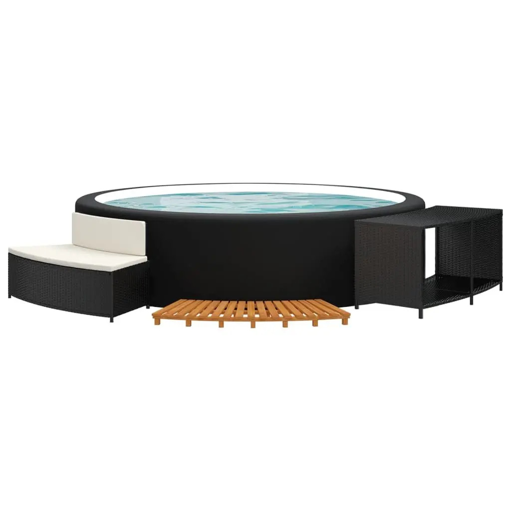 Hot Tub Surround Black Acacia Wood Rattan Storage Bench Spa Step Outdoor