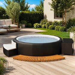 Black Rattan Hot Tub Surround with Storage and Step