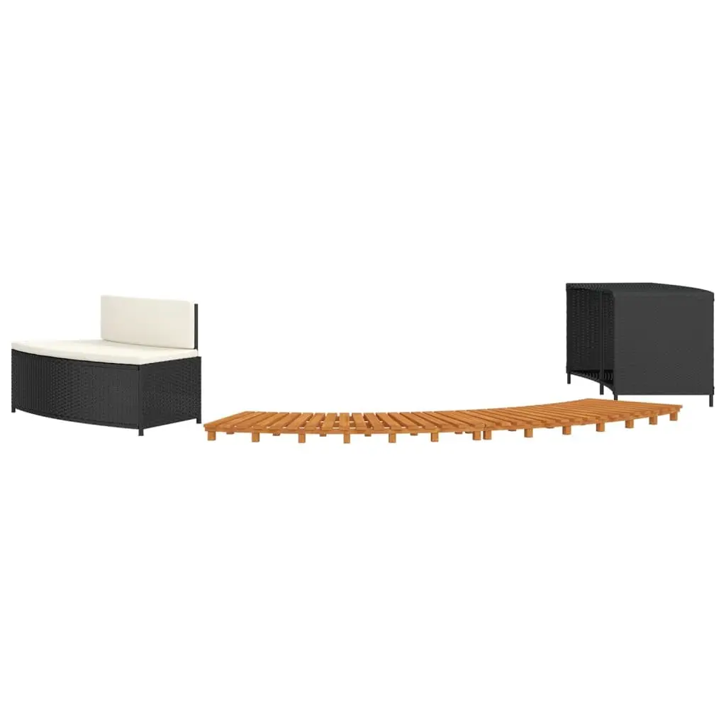 Hot Tub Surround Black Rattan Wood Outdoor Spa Bench Storage Shelf