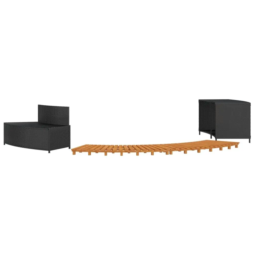 Hot Tub Surround Black Rattan Wood Outdoor Spa Bench Storage Shelf