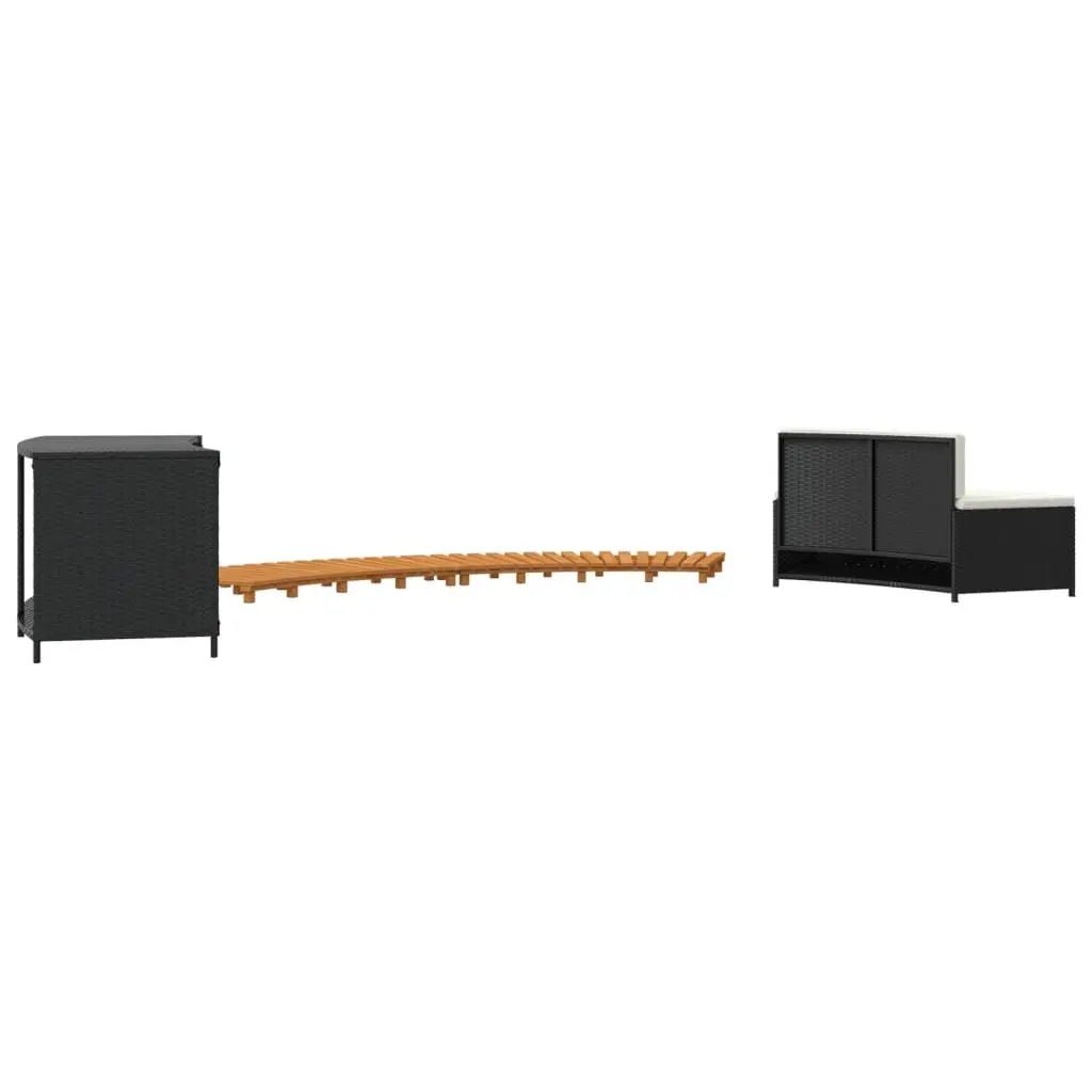 Hot Tub Surround Black Rattan Wood Outdoor Spa Bench Storage Shelf