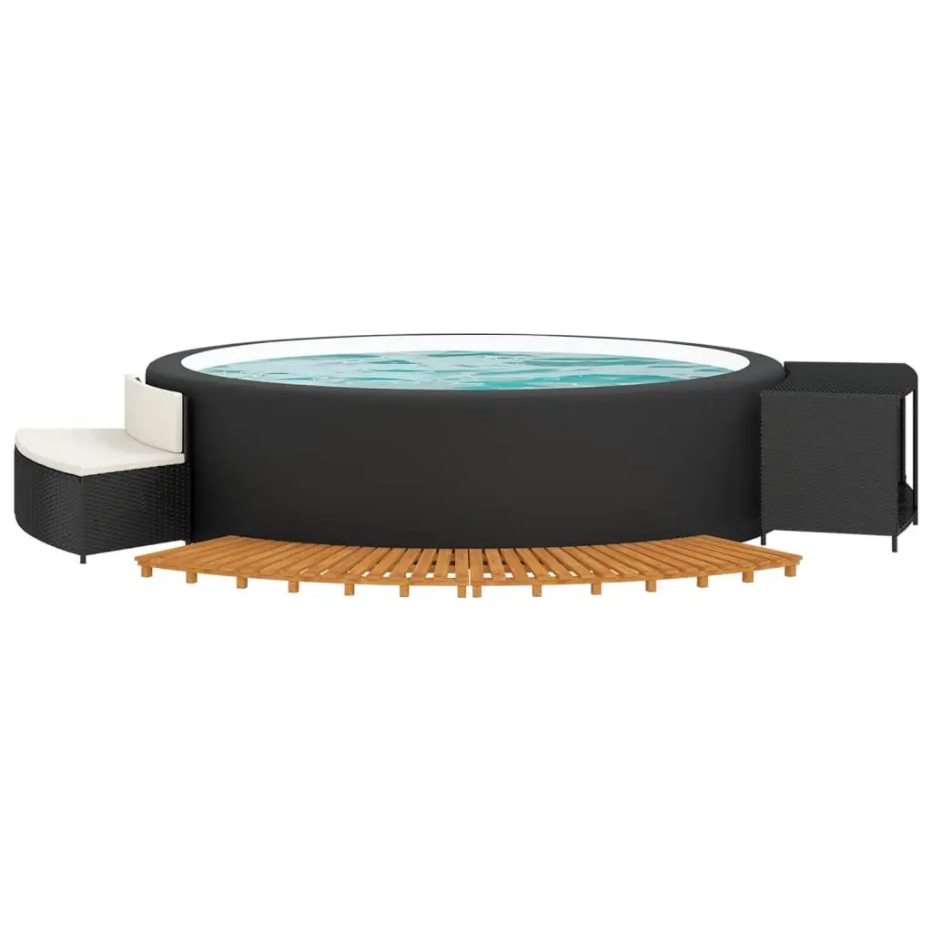 Hot Tub Surround Black Rattan Wood Outdoor Spa Bench Storage Shelf