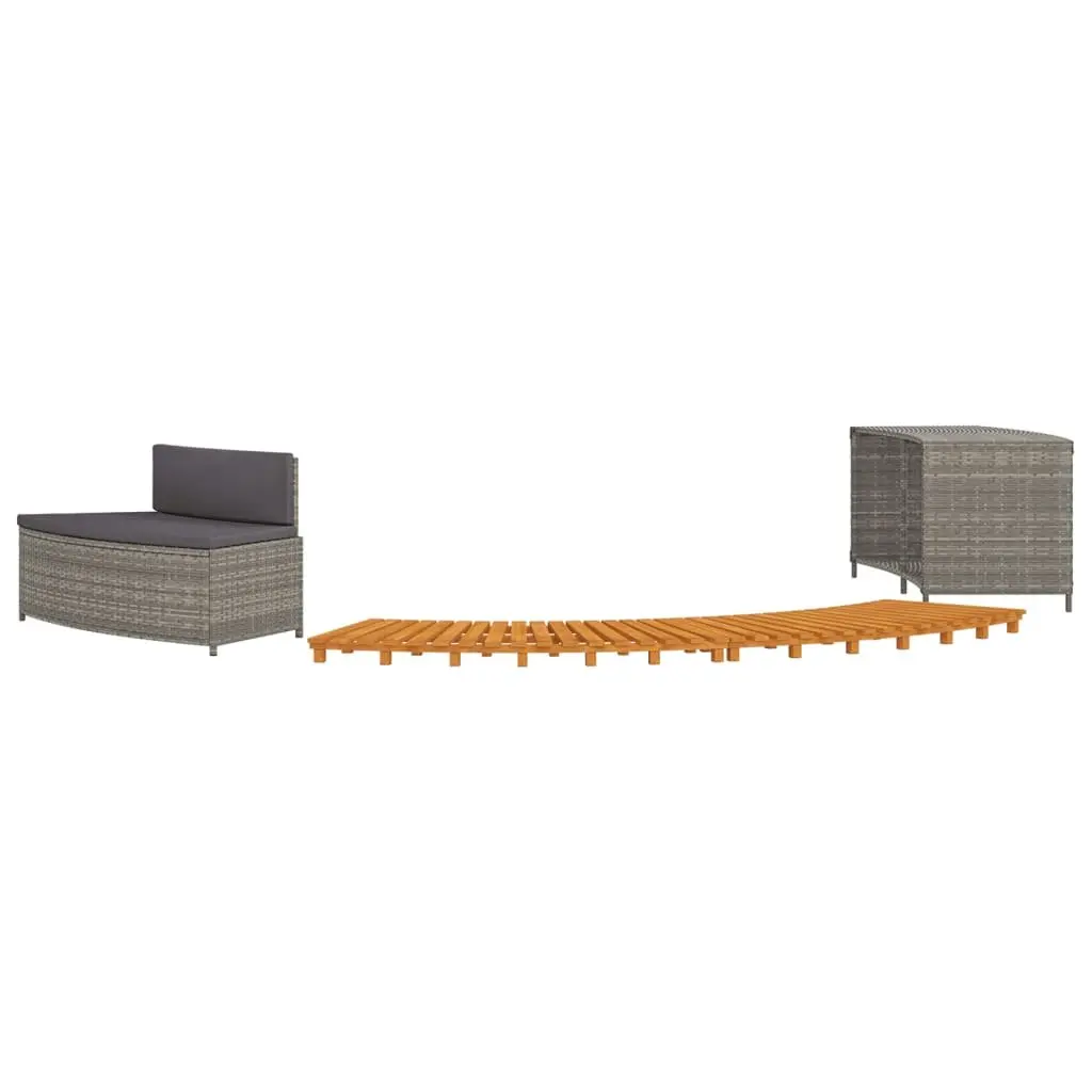 Hot Tub Surround Grey Poly Rattan Acacia Wood Frame Integrated Seating Storage Shelf