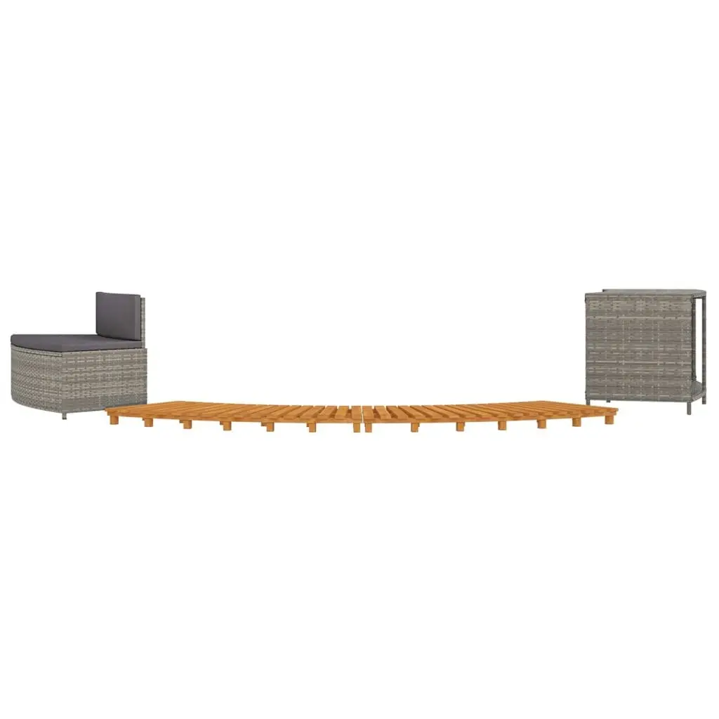 Hot Tub Surround Grey Poly Rattan Acacia Wood Frame Integrated Seating Storage Shelf