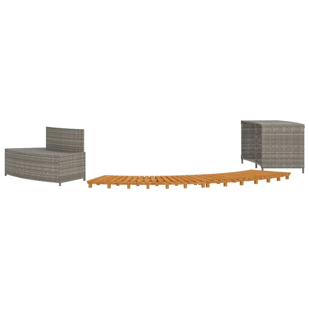 Hot Tub Surround Grey Poly Rattan Acacia Wood Frame Integrated Seating Storage Shelf