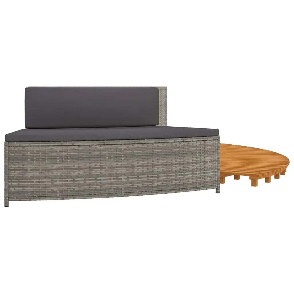 Hot Tub Surround Grey Poly Rattan Acacia Wood Frame Integrated Seating Storage Shelf