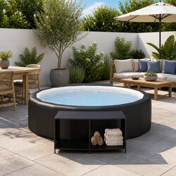 Black Rattan Shelves for Outdoor Storage