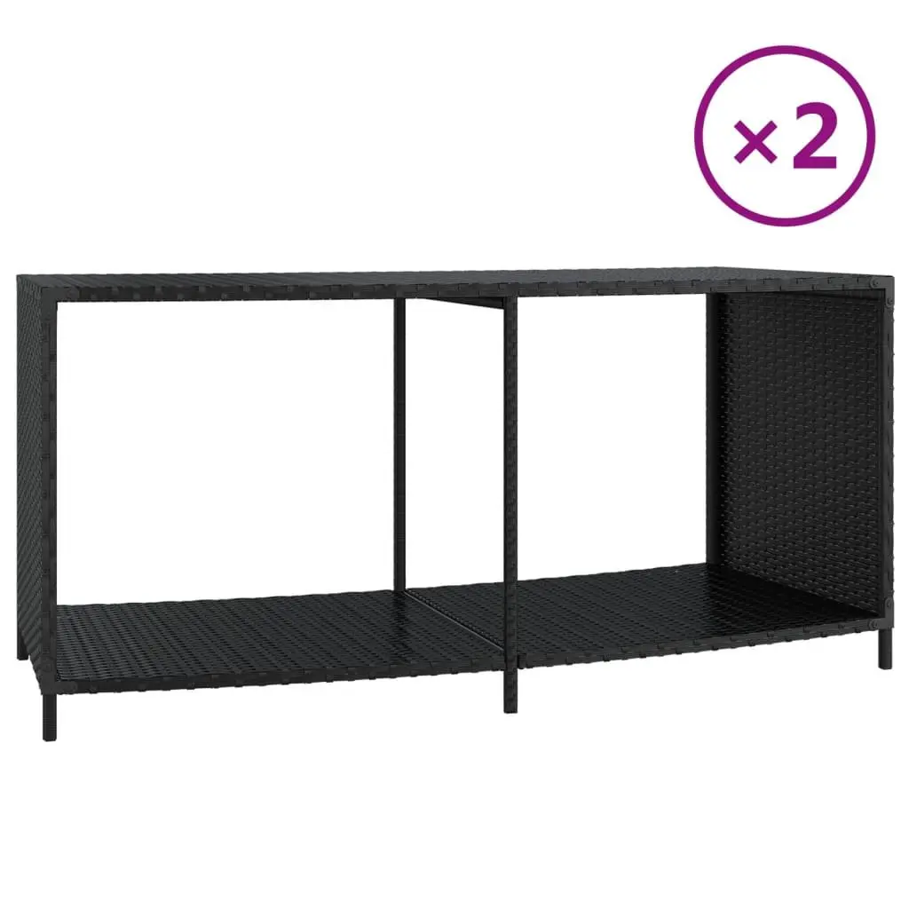 Outdoor Storage Shelves 2 pcs Black Rattan Backyard Pool Spa Organiser Unit