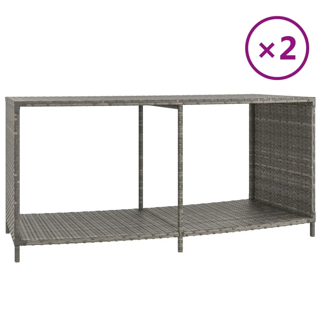 Outdoor Storage Shelves Grey 2 Piece Poly Rattan Organiser Unit