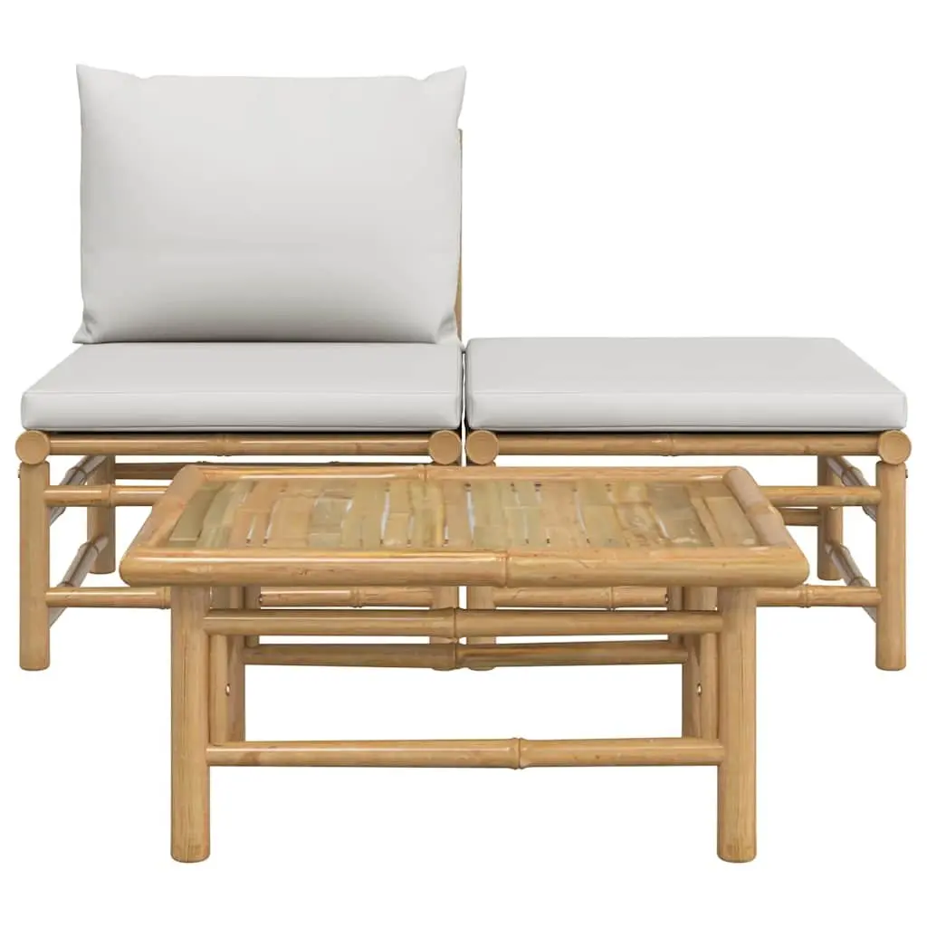 3 Piece Garden Lounge Set Bamboo Outdoor Sofa Cushions Backyard Patio Seating