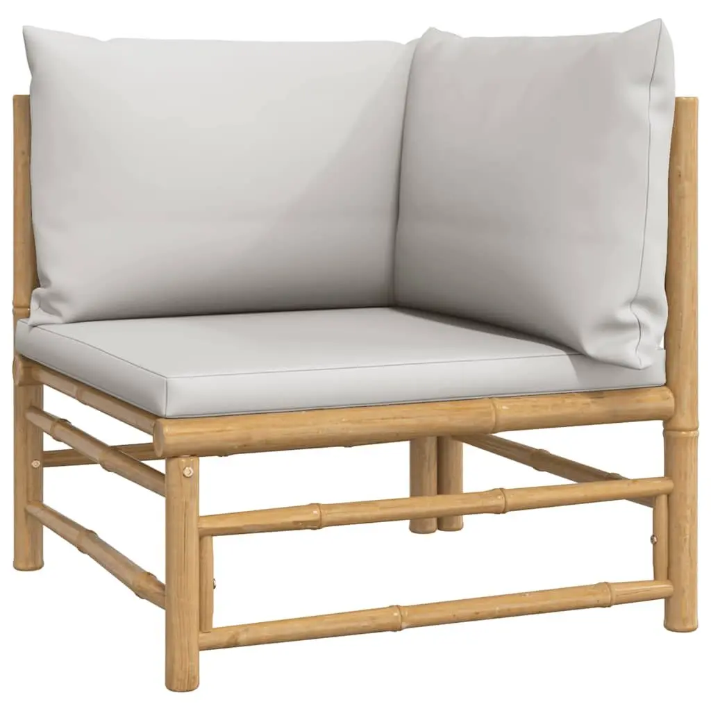 2 Piece Outdoor Garden Lounge Set Bamboo Sectional Sofa with Grey Cushions