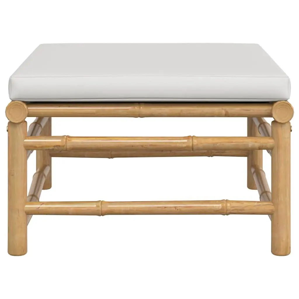 Garden Footstool Grey Cushion Bamboo Frame Outdoor Seating Portable