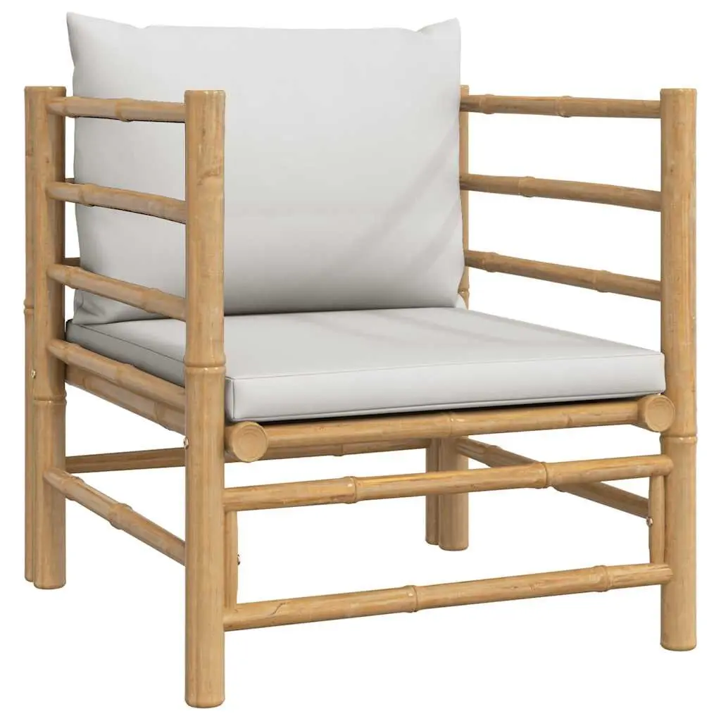 Modular Outdoor Sofa Bamboo Frame with Grey Cushions for Garden Sectional Use