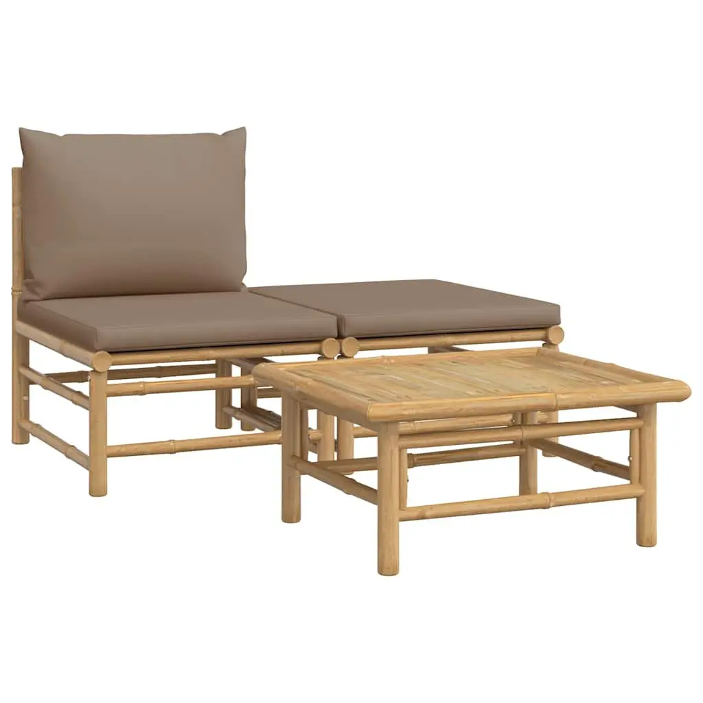 Bamboo Garden Lounge Set 3 Piece Outdoor Sectional Sofa with Taupe Cushions