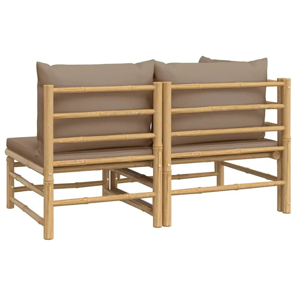 Garden Lounge Set 2 Piece Outdoor Sectional Bamboo Furniture Taupe Cushions