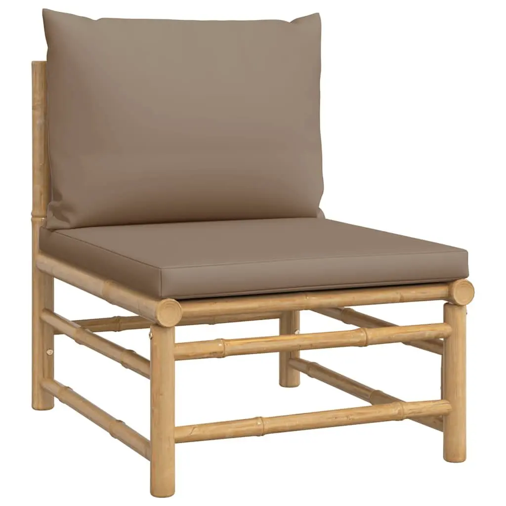 Garden Lounge Set 2 Piece Outdoor Sectional Bamboo Furniture Taupe Cushions