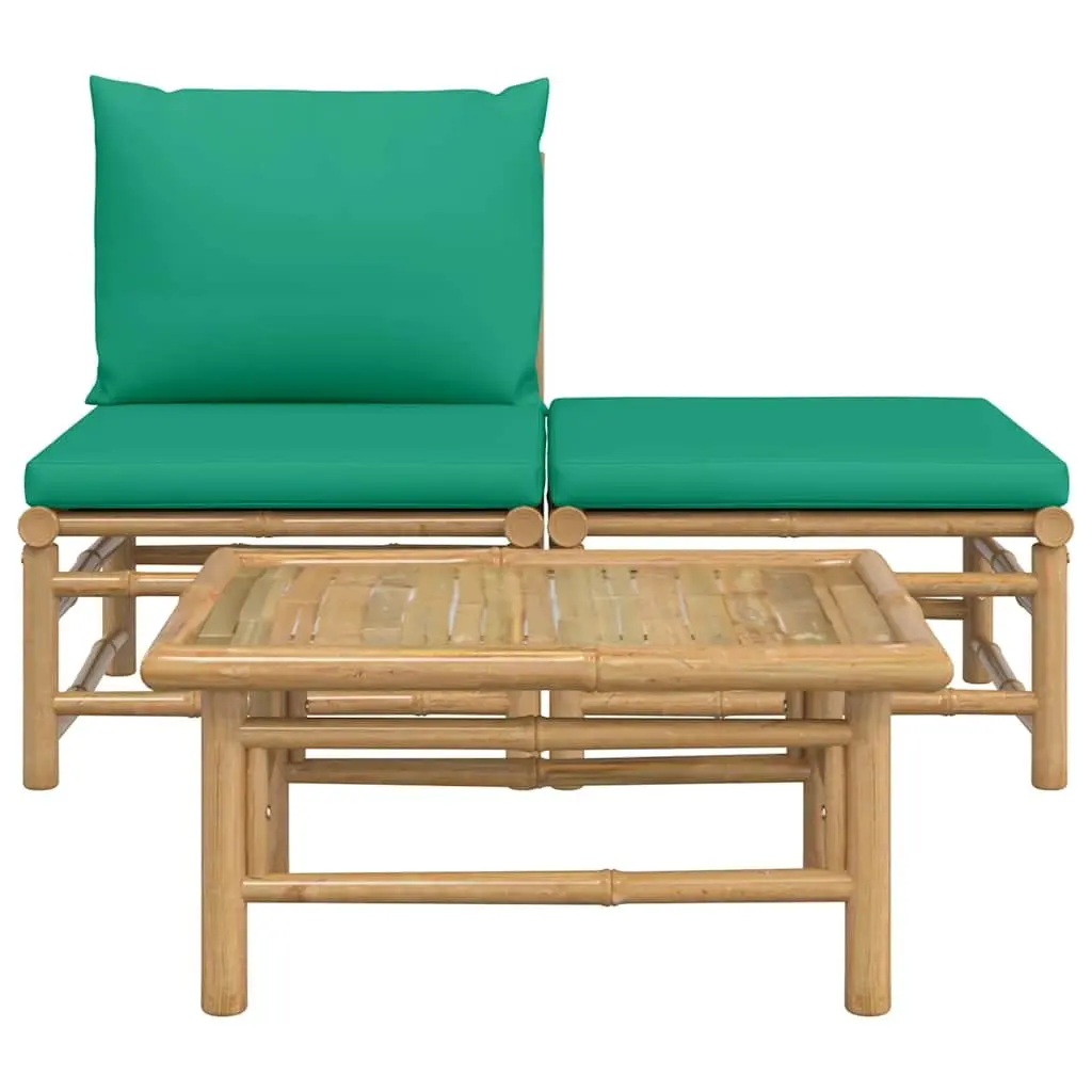 3 Piece Garden Lounge Set Bamboo Green Thickly Padded Cushions Coffee Table