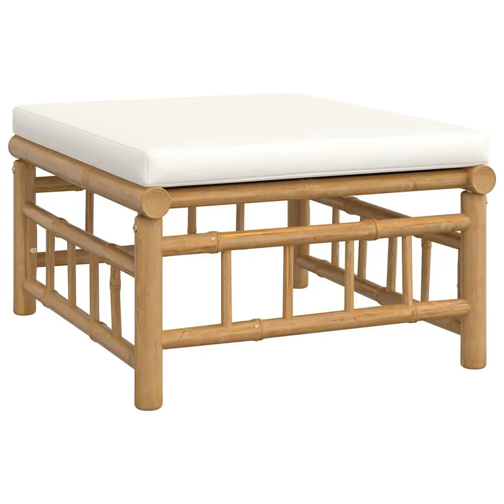 3 Piece Garden Lounge Set Bamboo Outdoor Sofa Table Cream White Cushions