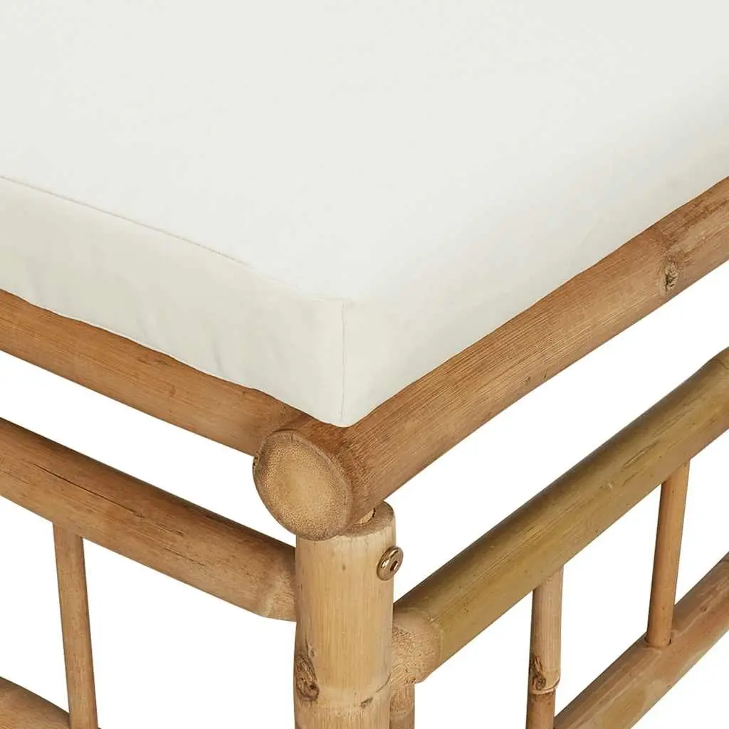 3 Piece Garden Lounge Set Bamboo Outdoor Sofa Table Cream White Cushions