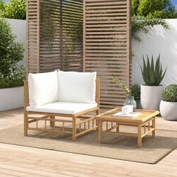 Outdoor Sectional Sofa Set 2 Piece Bamboo Lounge with Cushions Garden Furniture