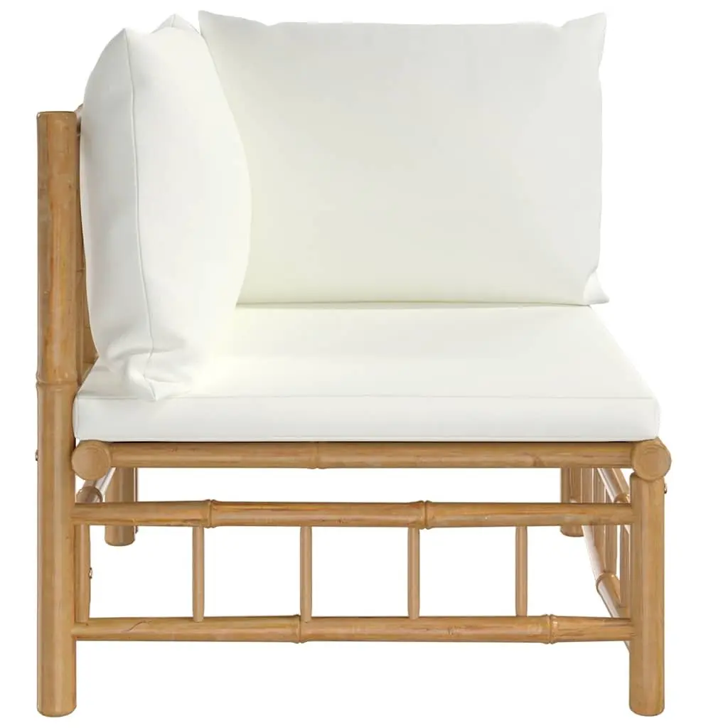 Outdoor Corner Sofa Sectional White Bamboo with Cushions and Backrest