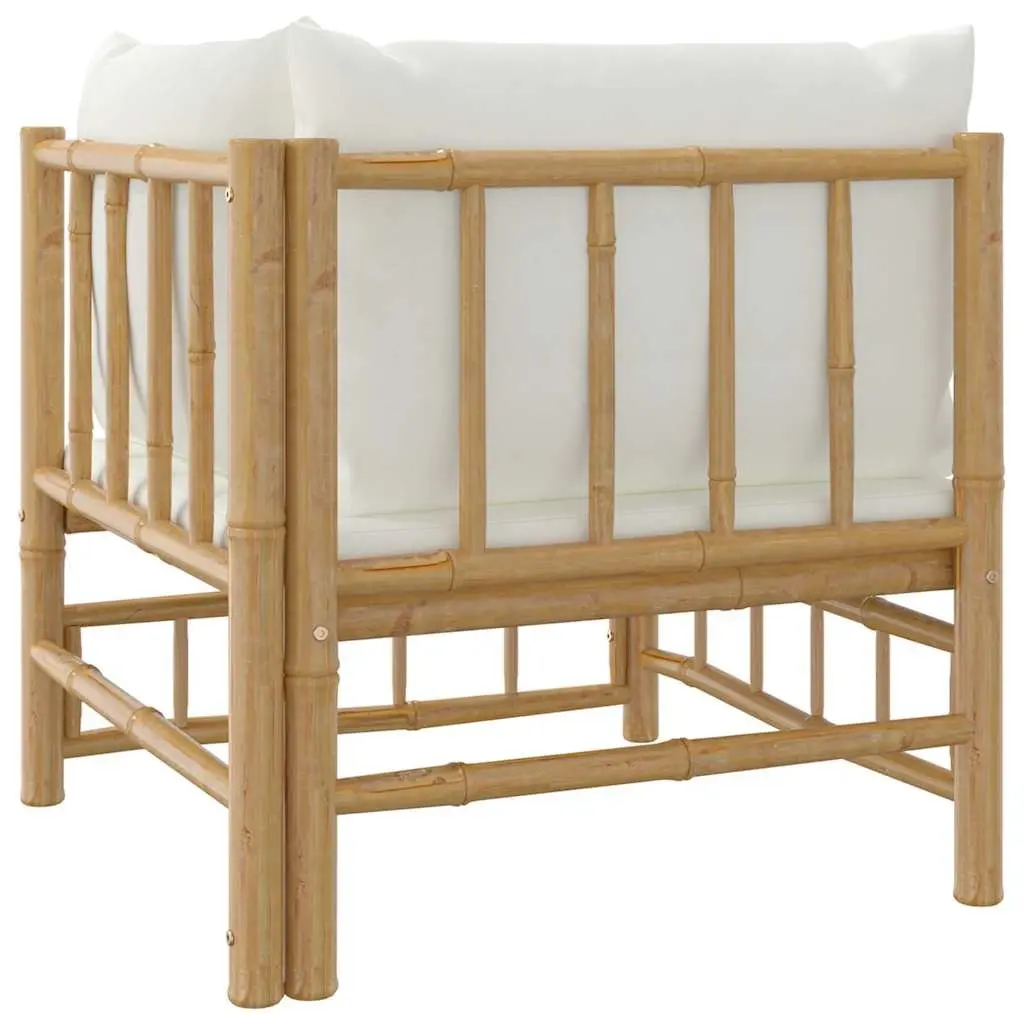 Outdoor Corner Sofa Sectional White Bamboo with Cushions and Backrest