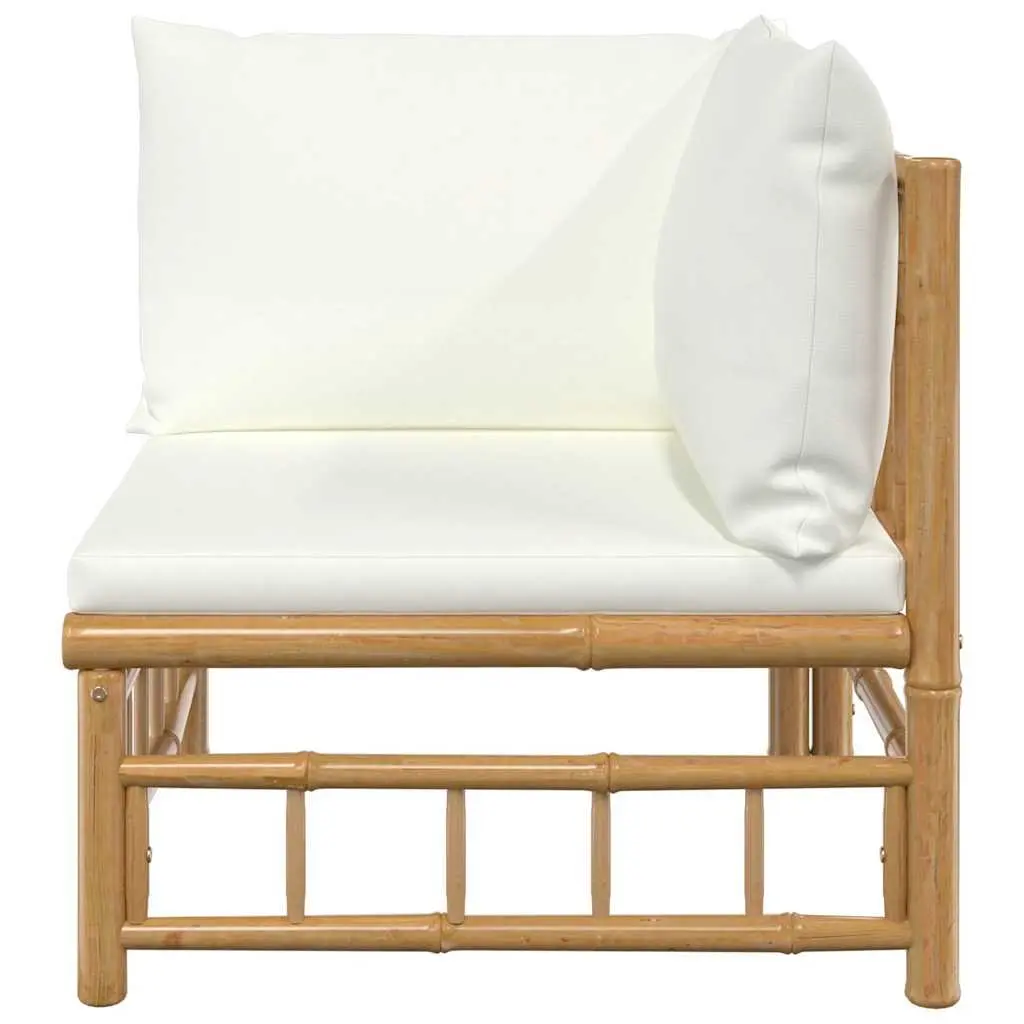 Outdoor Corner Sofa Sectional White Bamboo with Cushions and Backrest