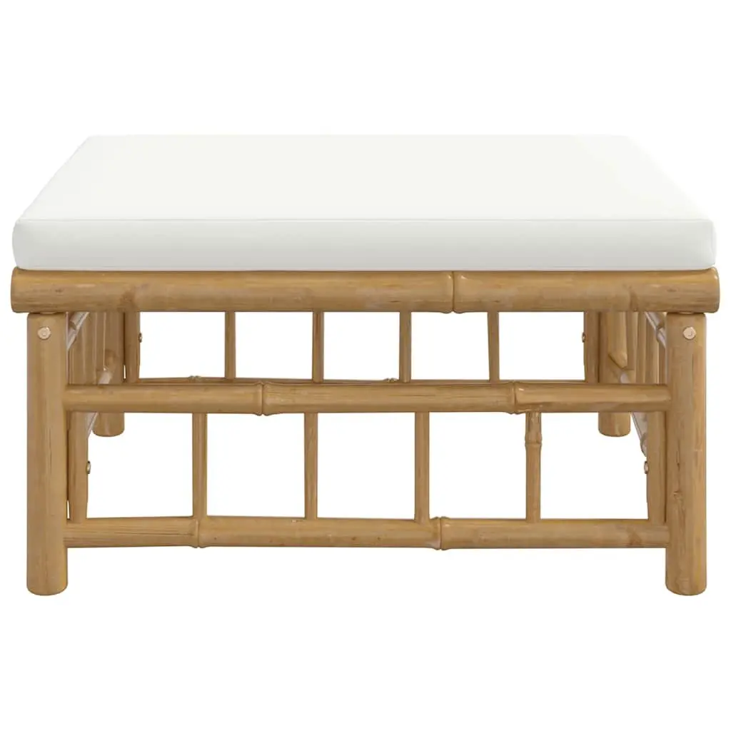 Bamboo Footstool White Cushion Outdoor Modular Garden Furniture
